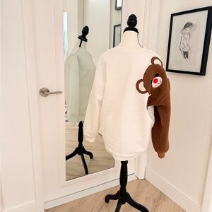 Cute Bear Sleeve Pullover Sweatshirt - Cream & Brown